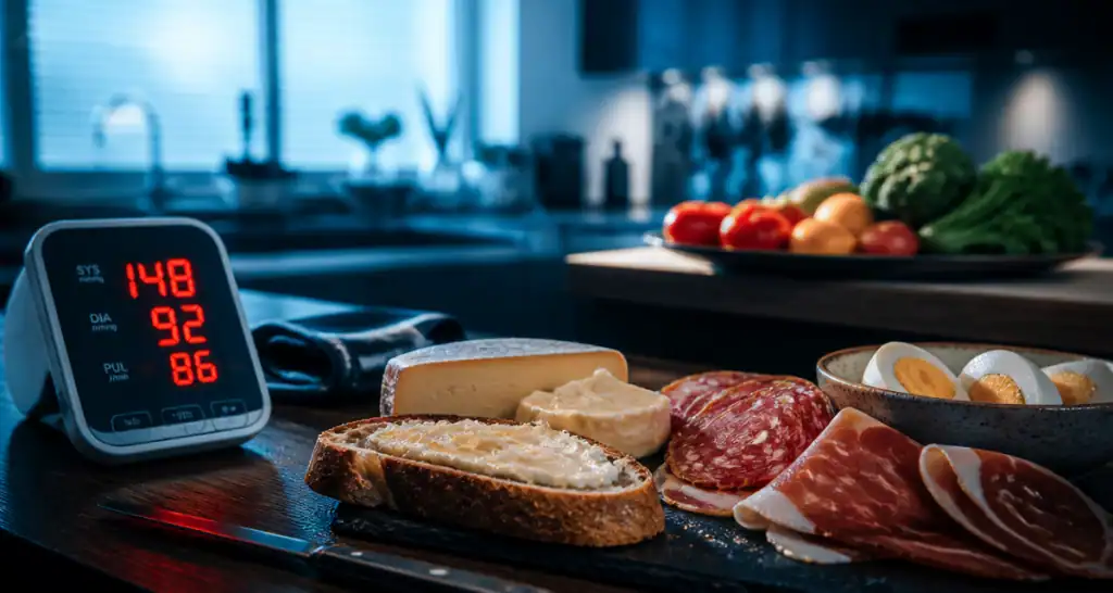 les dangers de la chrononutrition petit-déjeuner gras et tensiomètre