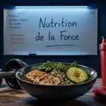 Bol sportif nutrition de la force avec haltères et shaker