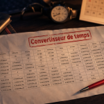 Tableau de conversion de temps : 3600 secondes et repères