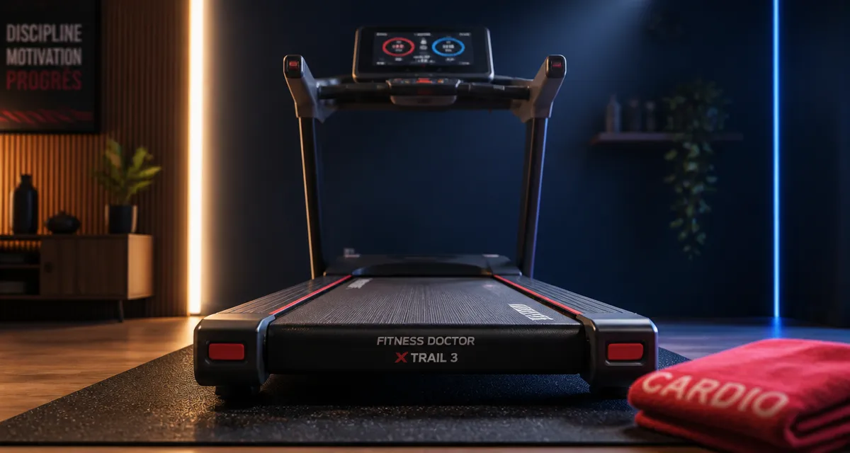 Tapis de course fitness doctor en intérieur, vue avant avec console