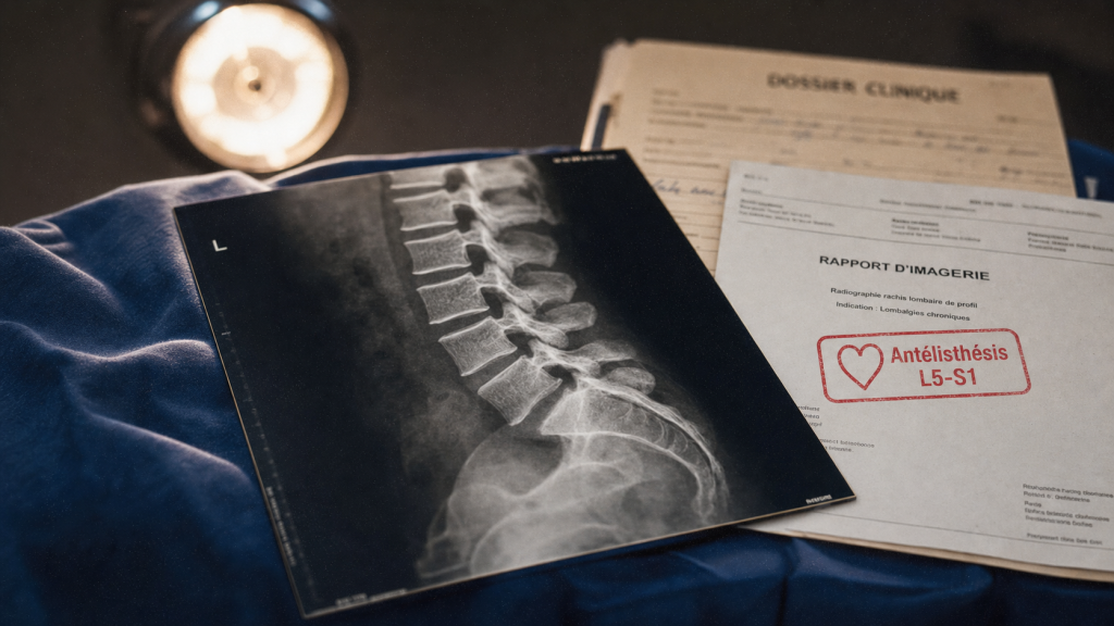 Antélisthésis de l5 sur s1 sur radiographie lombaire de profil