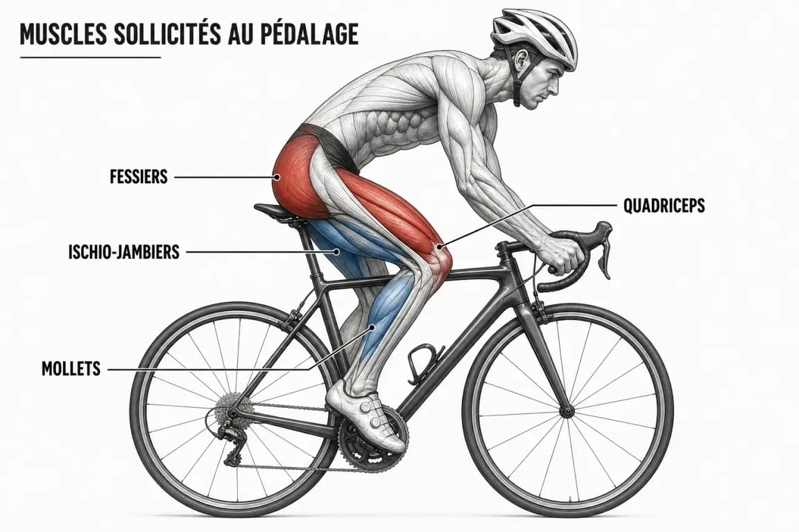Schéma anatomique des muscles sollicités par le vélo