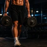 Farmer carry avec haltères lourds en salle de sport