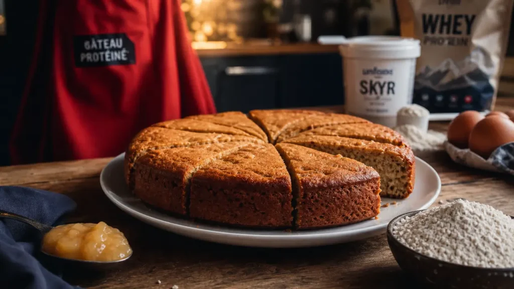 Gâteau protéiné moelleux : compote, whey et cuisson à 180°C pour éviter la texture sèche