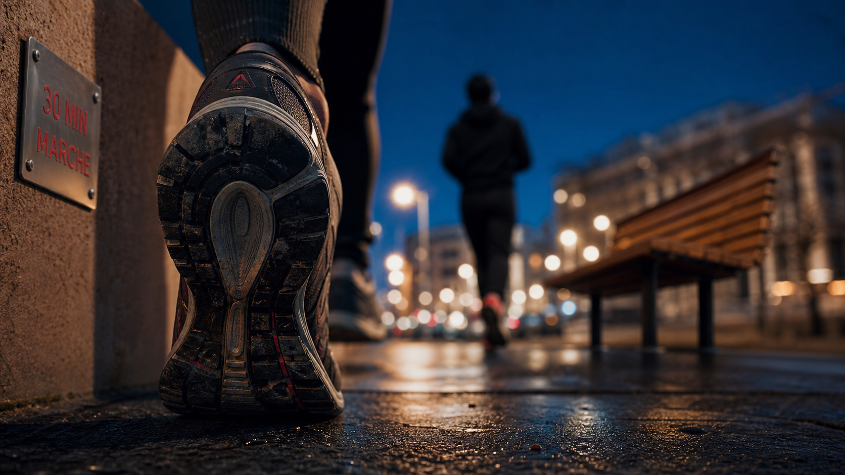 Marche 30 minutes par jour : chaussures sur trottoir, routine santé