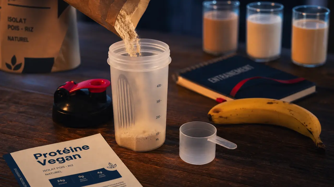Meilleur proteine vegan, isolat pois-riz dans shaker
