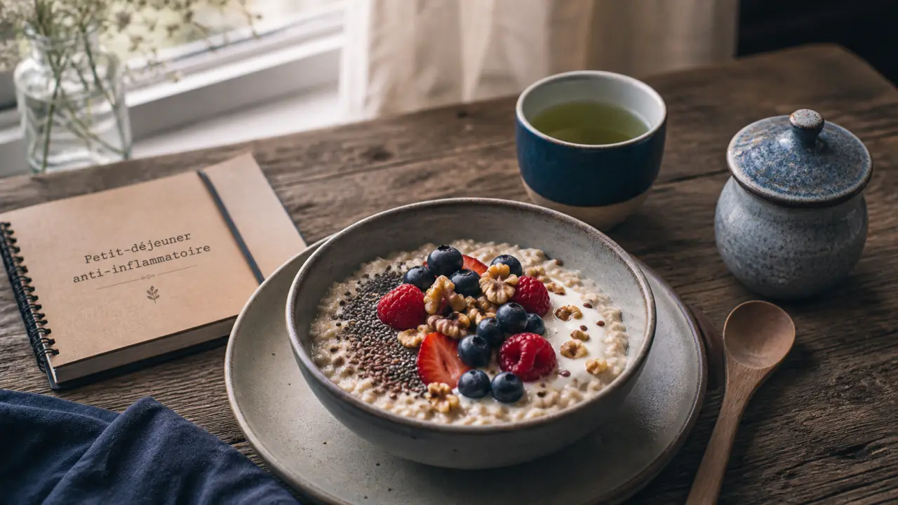 Petit dejeuner anti inflammatoire : porridge aux fibres, proteines et graines