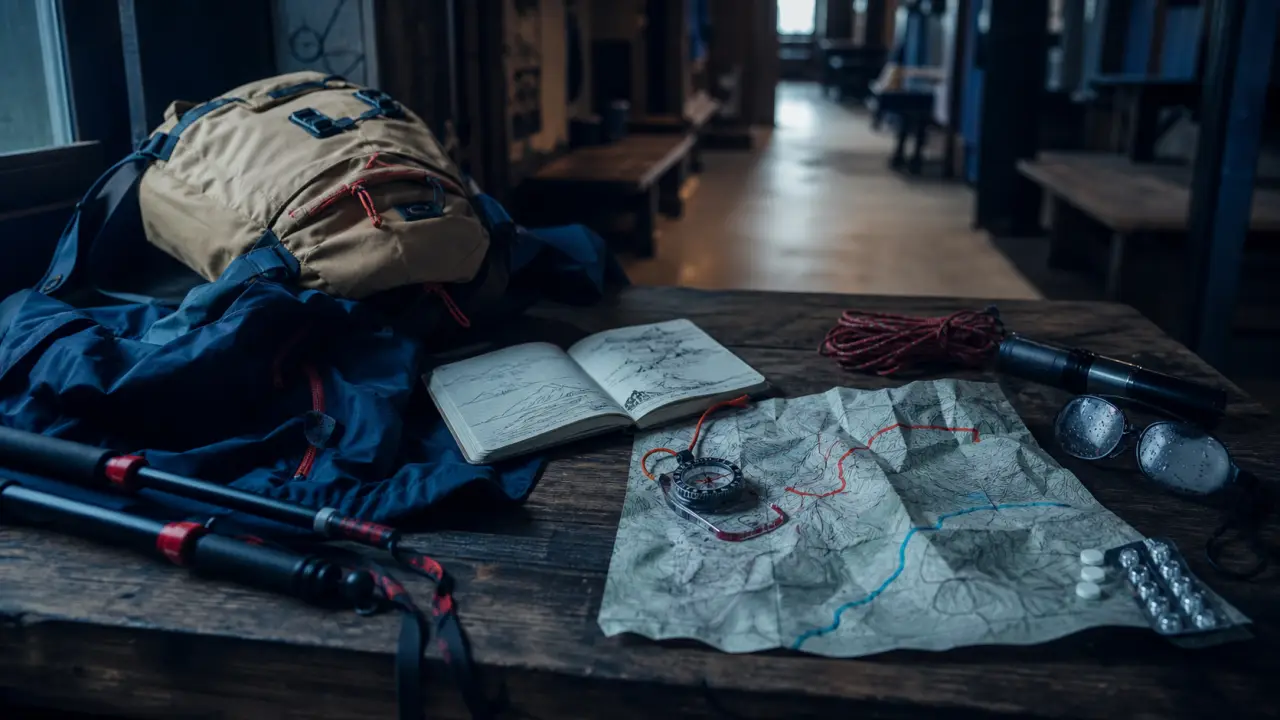 Préparer un trek en montagne : sac 8 kg, carte, boussole, pastilles de purification