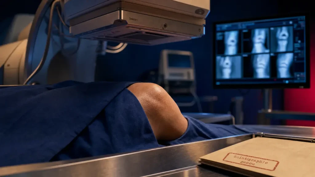 Scintigraphie genoux : genou examiné en médecine nucléaire
