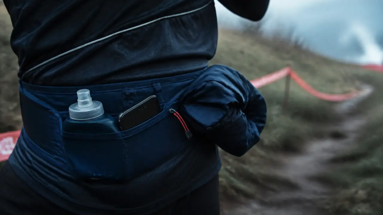 Ceinture trail avec porte-bidon et smartphone, sans rebonds
