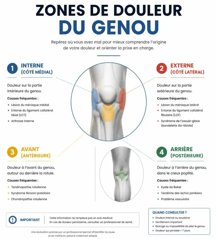 Localisation de la douleur au genou et causes associées