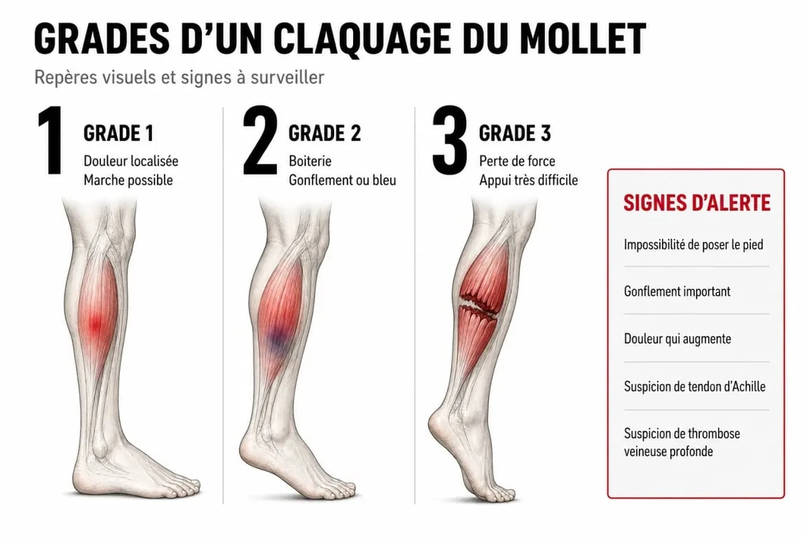 Symptomes claquage mollet : grades de gravité et signes d’alerte