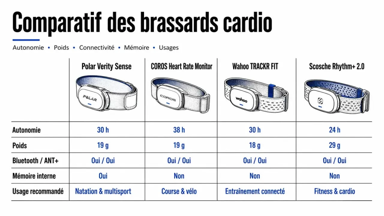 Comparatif du meilleur brassard cardio selon autonomie, poids et connectivité