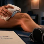 Genou qui craque et douleur : compresse de glace sur genou en kinésithérapie