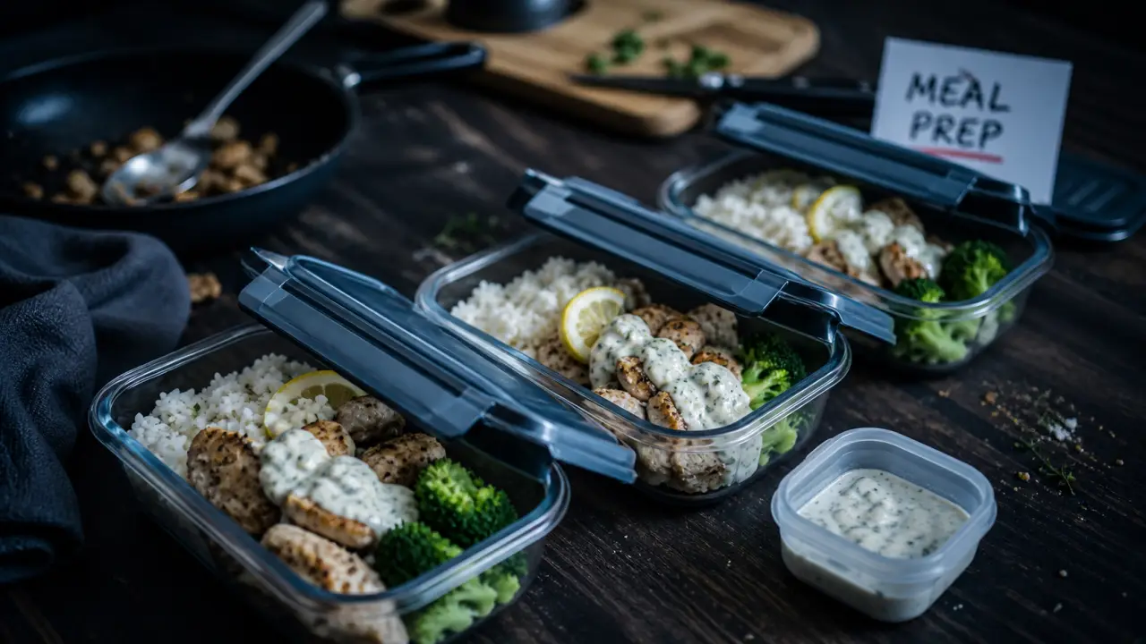 Meal prep sportif : portions prêtes en deux sessions, boîtes hermétiques