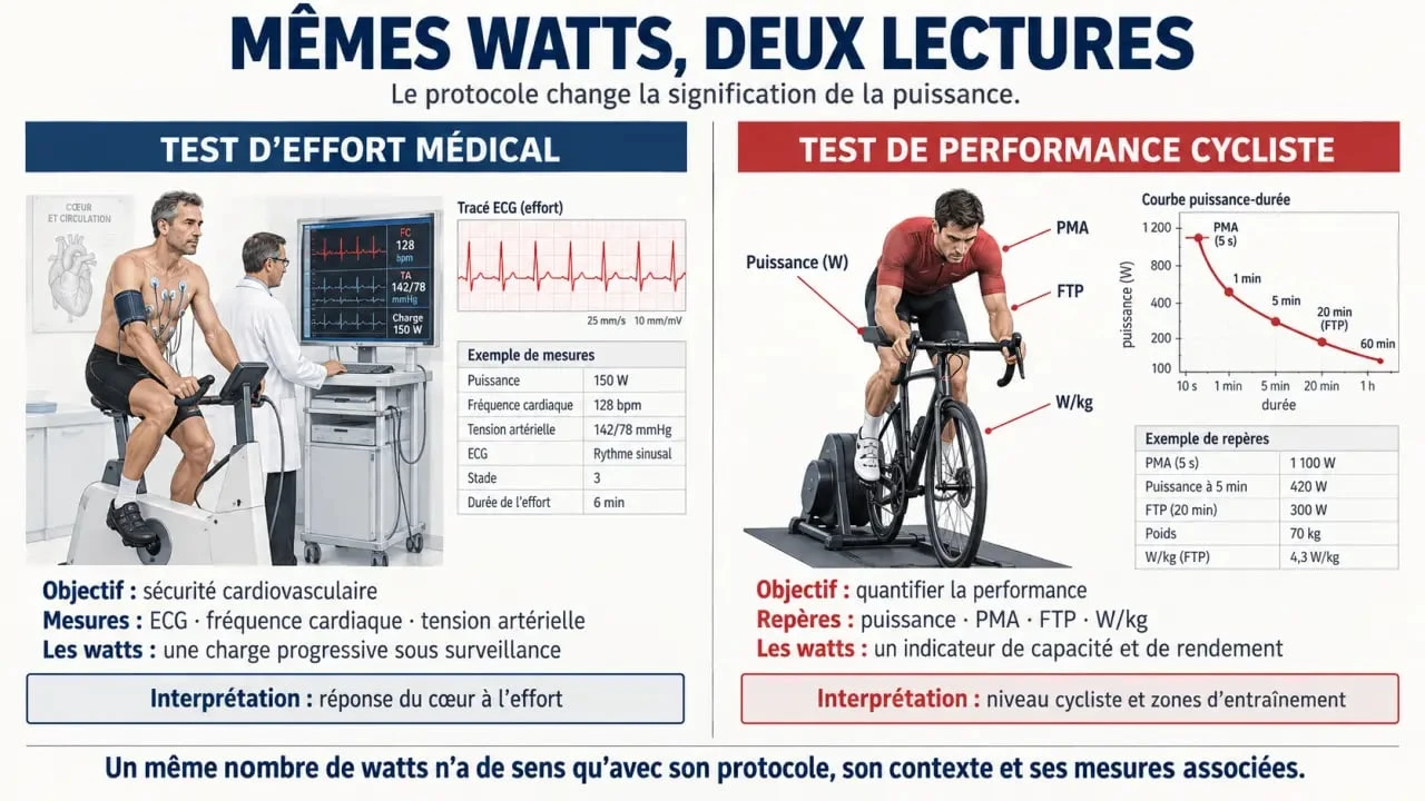 Test d’effort à vélo puissance en watts selon l’âge : différence entre évaluation médicale et performance cycliste