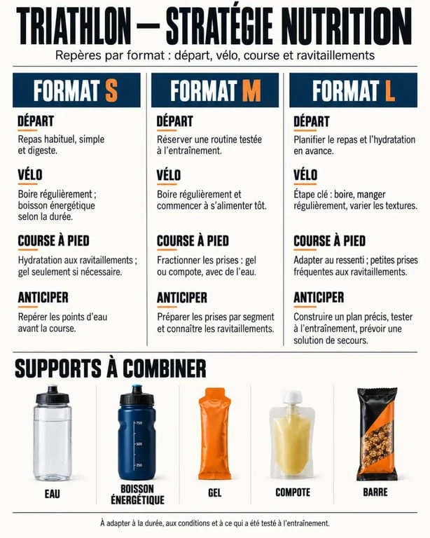 Nutrition triathlon : stratégies de ravitaillement selon les formats S, M et L