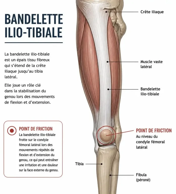Schéma anatomique du syndrome de l'essuie-glace et de la bandelette ilio-tibiale