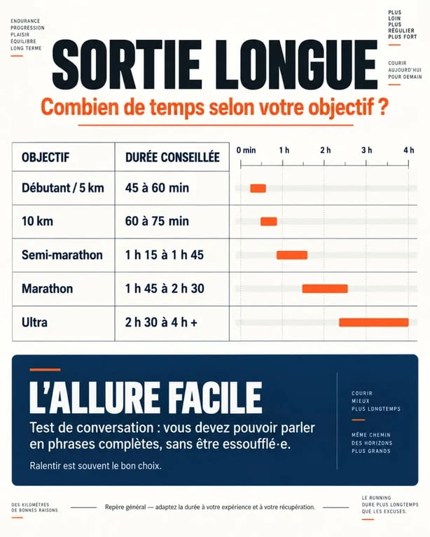 Infographie sur la sortie longue running selon le niveau et l'objectif