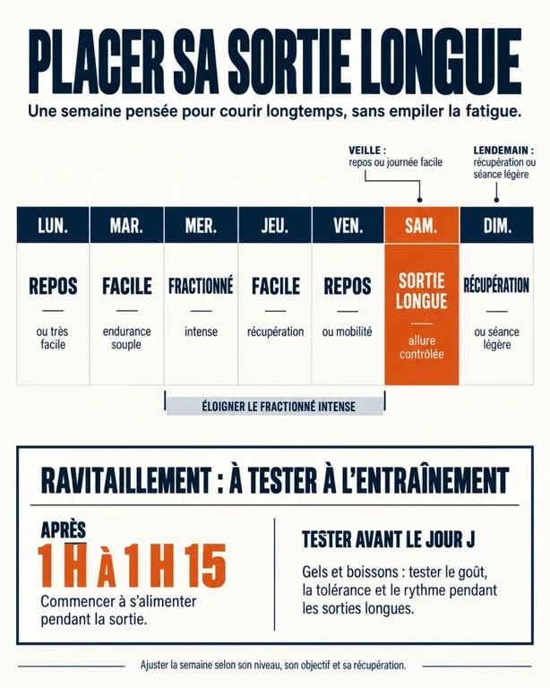 Placement hebdomadaire et ravitaillement pour une sortie longue running