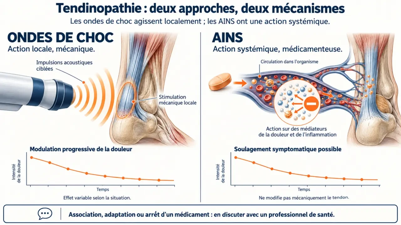 Infographie sur les ondes de choc et anti-inflammatoire dans la tendinopathie